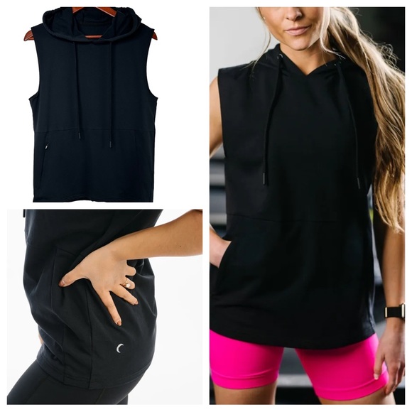 ZYIA Tops - ZYIA Fighter Sleeveless Black Hoodie Size Medium Full Zip Jacket Zip Pocket